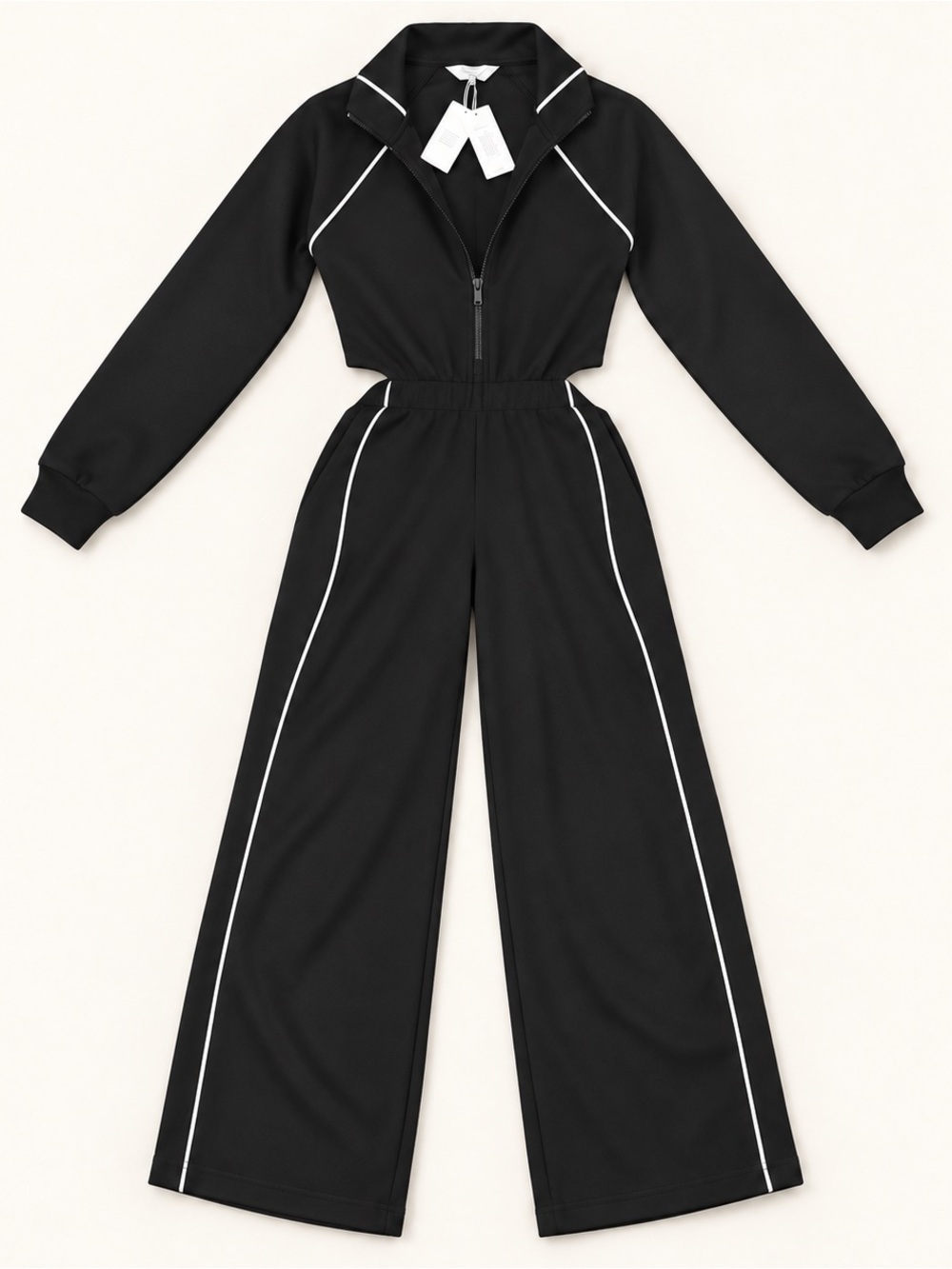 SPANX Black Jumpsuit with White Piping
